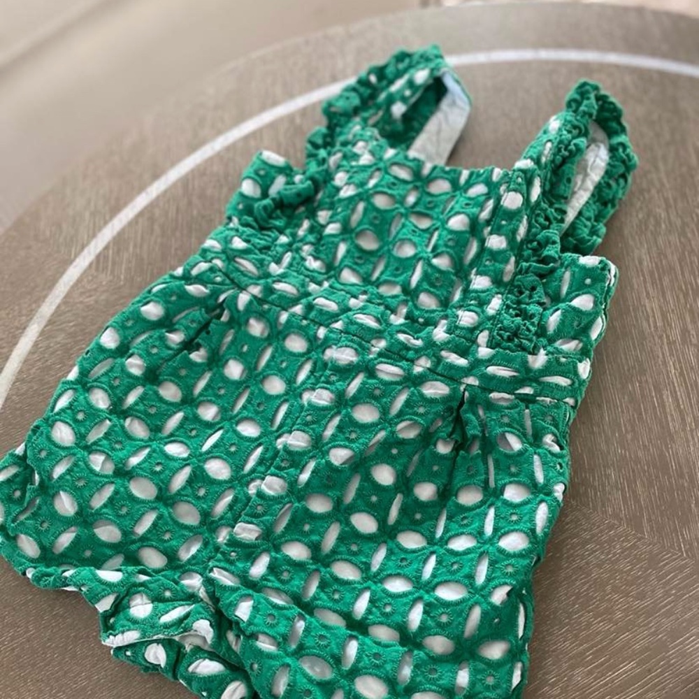 Janie and Jack Green and White Eyelet Jumper